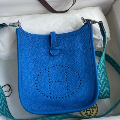 Hermes Evelyne Mini Handmade Bag in Blue Hydra Clemence Leather