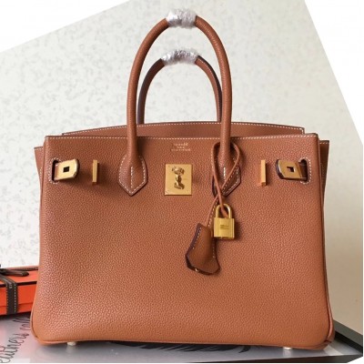 Hermes Gold Birkin 30cm Clemence Handmade Bag