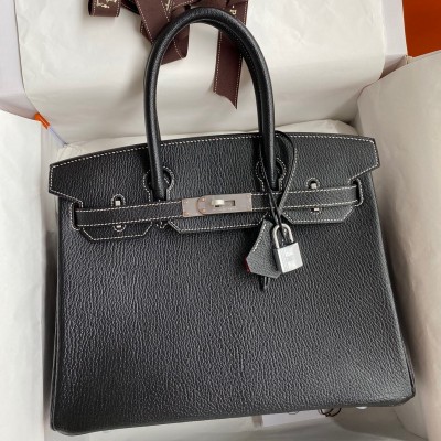 Hermes HSS Birkin 30 Bicolor Bag in Black and Red Chevre Mysore Leather