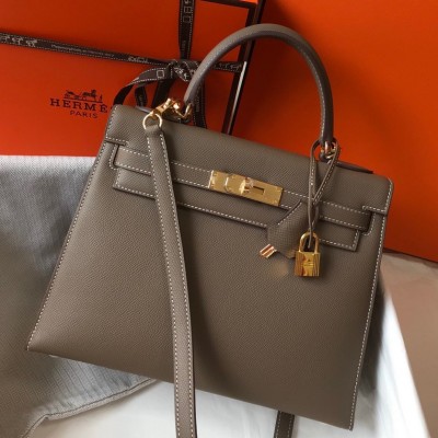 Hermes Kelly 28cm Sellier Bag in Taupe Epsom Calfskin GHW