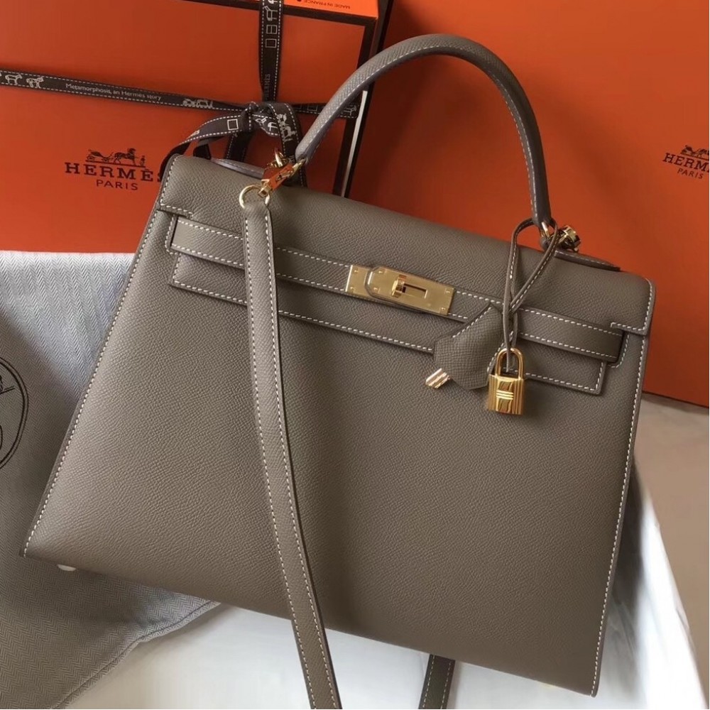 Hermes Taupe Epsom Kelly 32cm Sellier Bag