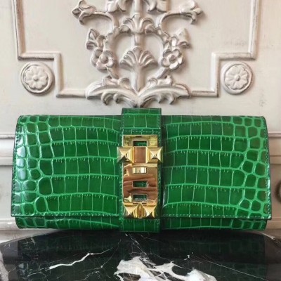 Hermes Medor Clutch Bag In Bamboo Crocodile Leather