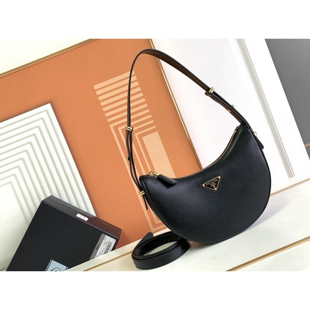 Prada Arque Shoulder Bag in Black Leather