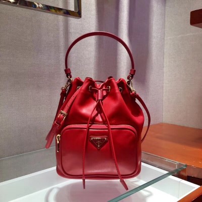 Prada Bucket Bag In Red Calfskin 1BH038