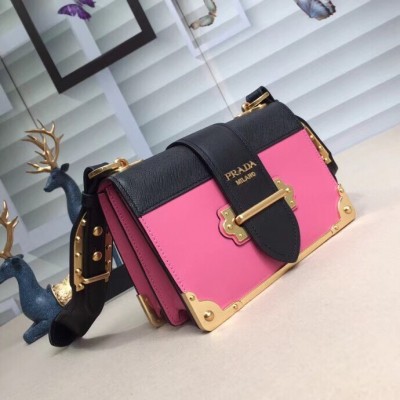 Prada Cahier Shoulder Bag In Pink/Black Leather