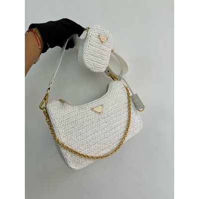 Prada Re-Edition 2005 Crochet Bag in White Raffia