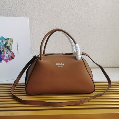 Prada Supernova Medium Top Handle Bag In Brown Leather