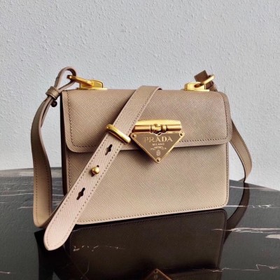 Prada Symbole Shoulder Bag In Beige Saffiano Leather