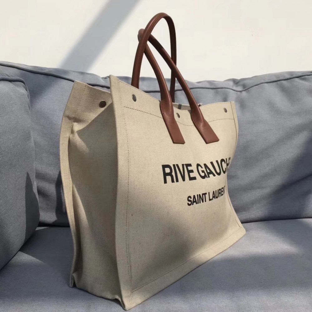 Saint Laurent Beige Linen Rive Gauche Tote Bag