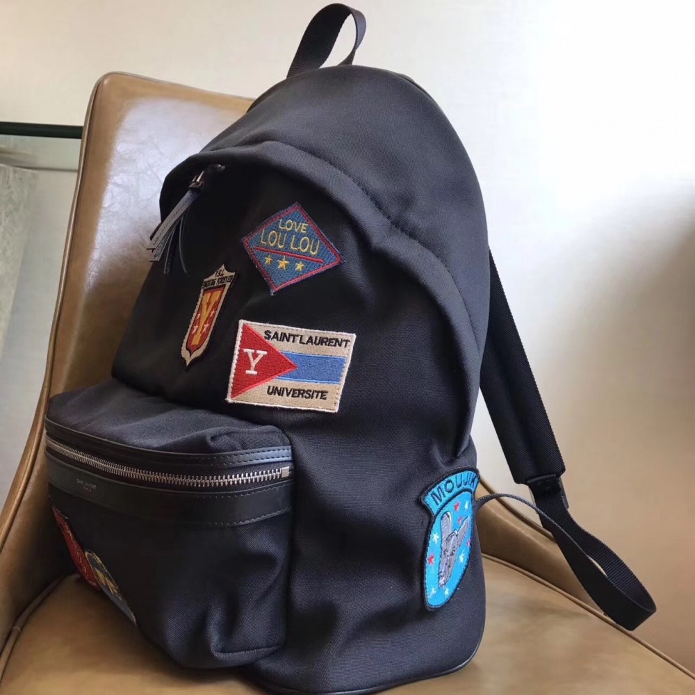 Saint Laurent Black City Backpack With Patches