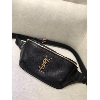 Saint Laurent Classic Monogram Belt Bag In Black Grained Leather