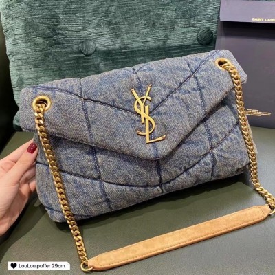 Saint Laurent Loulou Small Bag In Quilted Vintage Denim