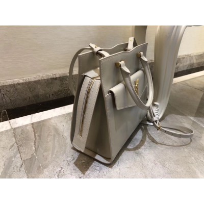 Saint Laurent Uptown Small Tote In Blanc Smooth Leather