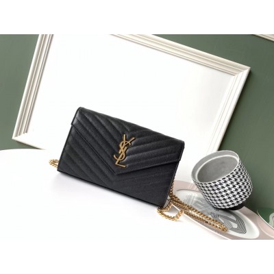 Saint Laurent WOC Monogram Chain Wallet In Black Leather