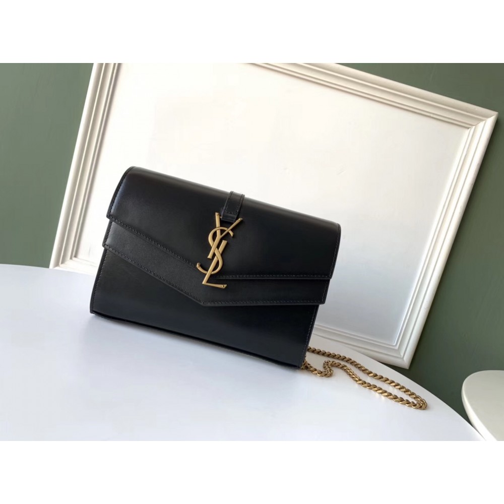 Saint Laurent WOC Sulpice Chain Wallet In Black Calfskin