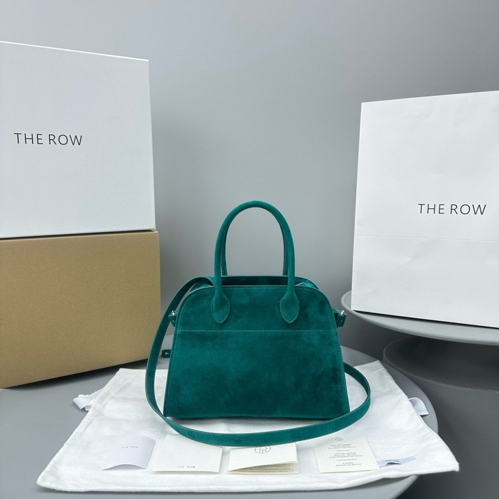 The Row Margaux 10 Top Handle Bag in Green Suede Leather