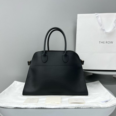 The Row Margaux 15 Top Handle Bag in Black Leather