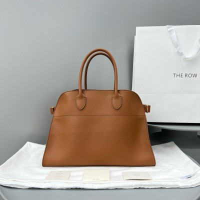 The Row Margaux 15 Top Handle Bag in Brown Leather