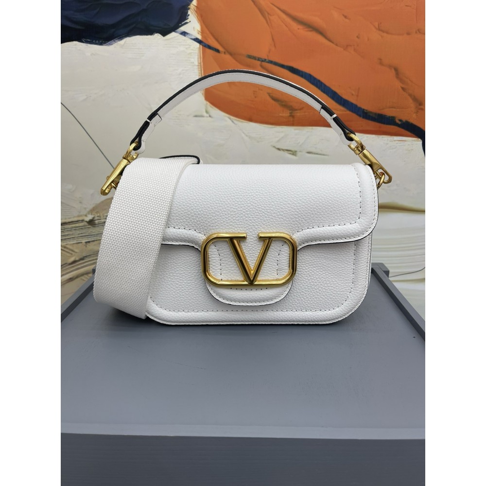 Valentino Alltime Shoulder Bag in White Grained Leather