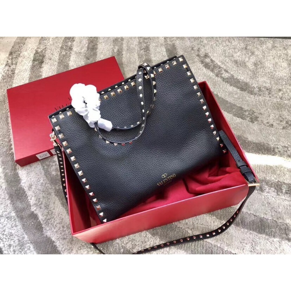 Valentino Black Medium Rockstud Top Handle Bag