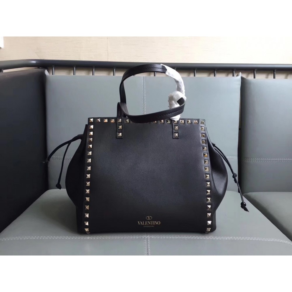 Valentino Black Rockstud Double Handle Drawstring Bag