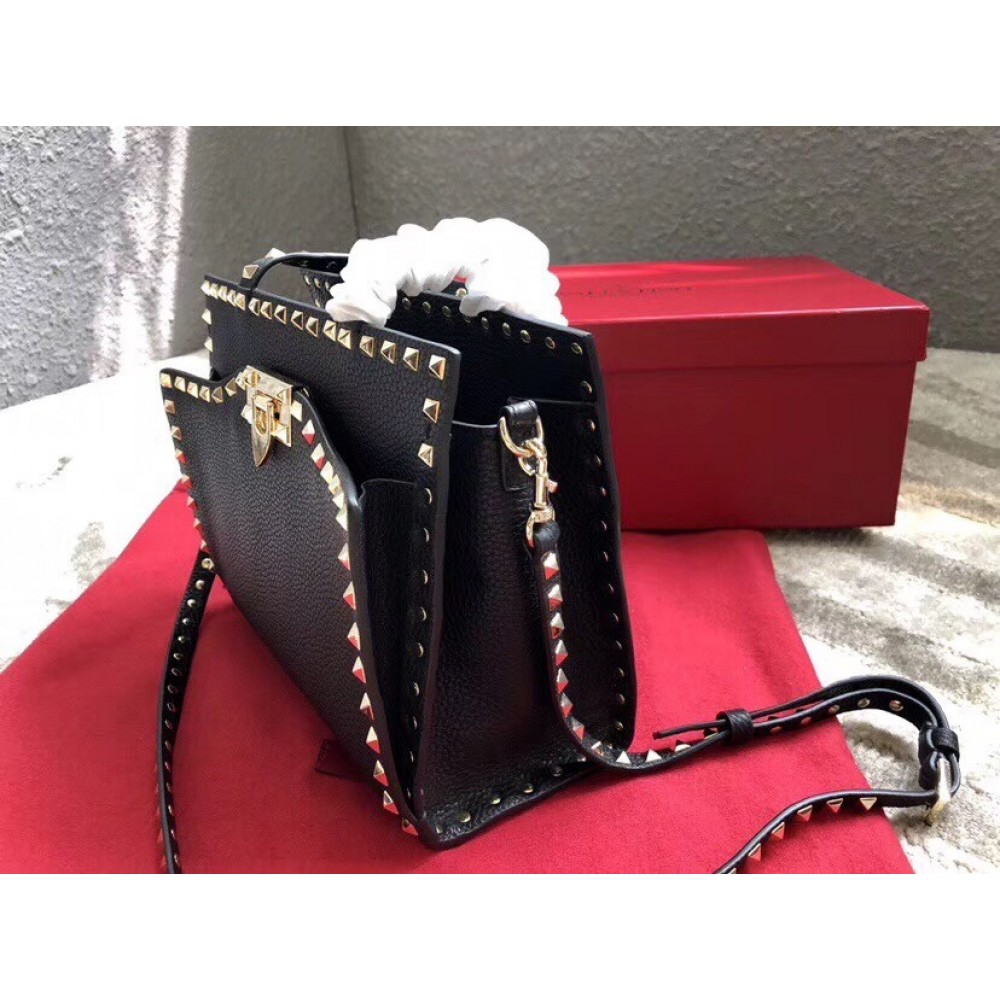 Valentino Black Small Rockstud Top Handle Bag