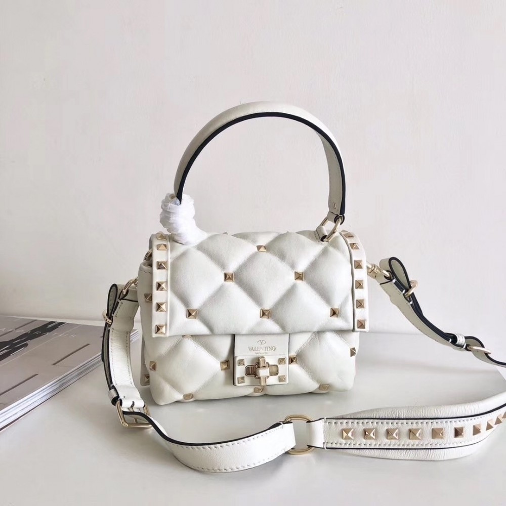 Valentino Candystud Mini Handbag In White Lambskin