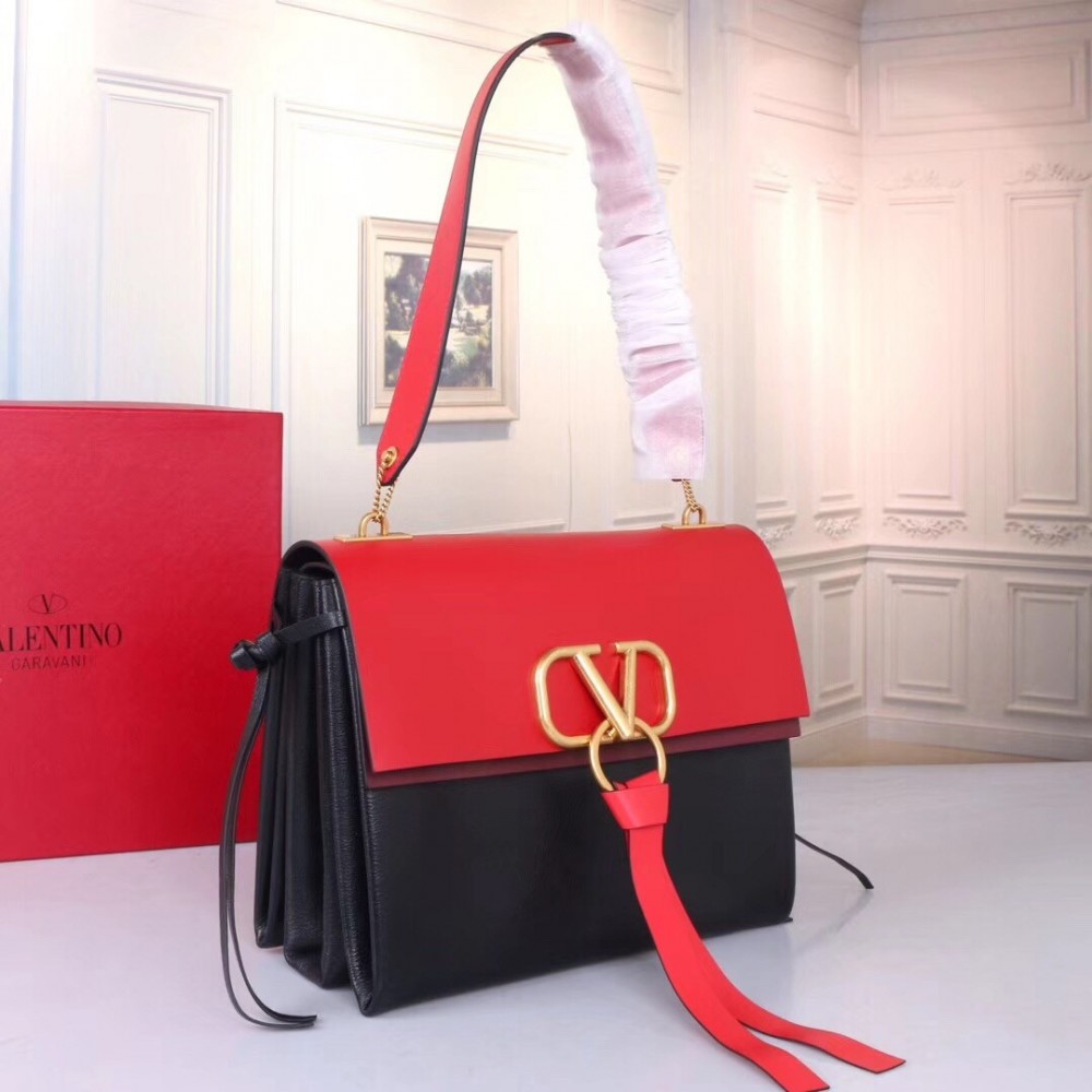 Valentino Garavani Red/Black Medium VRing Shoulder Bag