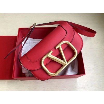 Valentino Supervee Crossbody Bag In Red Leather